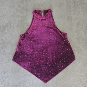 Shyanne Velvet‎ Rhinestone High Neck Top – Wine Burgundy – Small